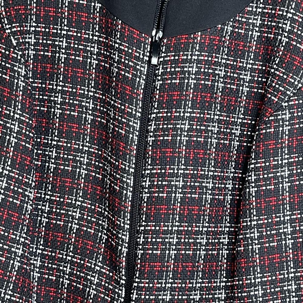Kasper Red/Black Plaid Tweed Wear to Work Long Blazer size 12 full zip - Picture 2 of 8